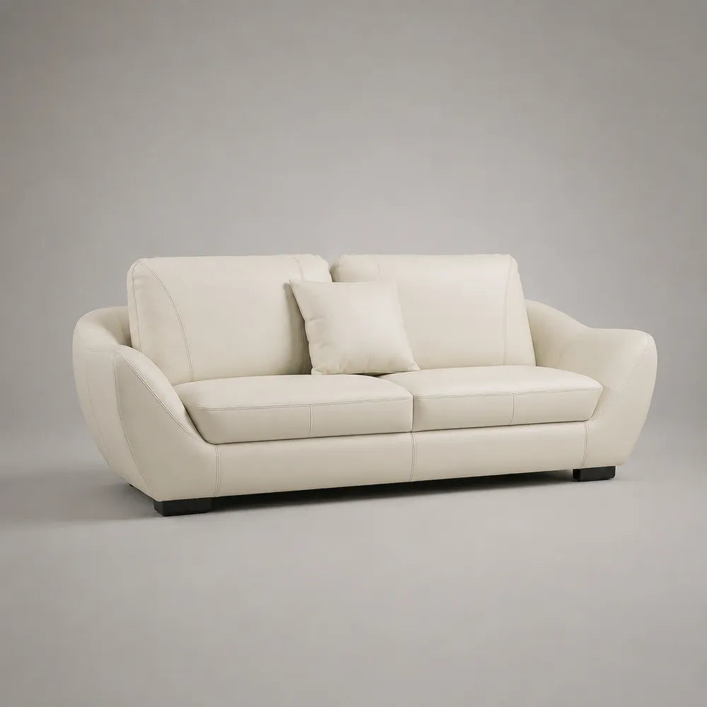 Divano 3 posti in pelle PU avorio forma rettangolare con cuscini sfoderabili struttura in legno multistrato e pino massello 210 cm x 88 cm x 80 cm