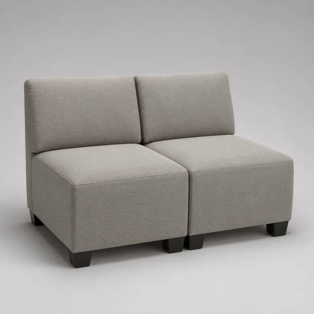 Divano modulare 2 posti 160 cm x 80 cm x 75 cm in tessuto poliestere grigio chiaro con struttura in legno e gambe nere