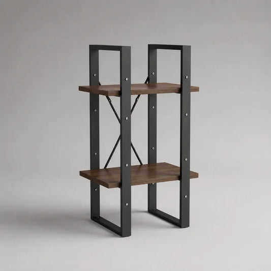 Scaffale da terra a 2 ripiani in pannelli MDF effetto noce con struttura in acciaio nero 60 cm 30 cm 90 cm
