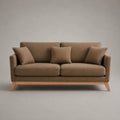 Divano 3 posti lineare in tessuto poliestere marrone con cuscini sfoderabili struttura in legno multistrato e pino massello gambe in legno naturale 200 cm x 88 cm x 85 cm