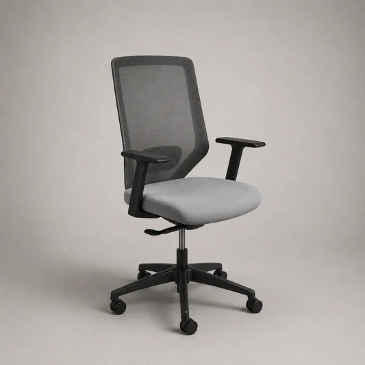 Sedia da ufficio girevole con schienale in rete in poliestere seduta imbottita in tessuto struttura in acciaio verniciato nero base a cinque razze con ruote nero grigio 60x60x90-100 cm