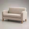 Divano 2 posti 150 cm x 75 cm x 78 cm in tessuto poliestere beige con gambe in legno massello e struttura in legno e compensato