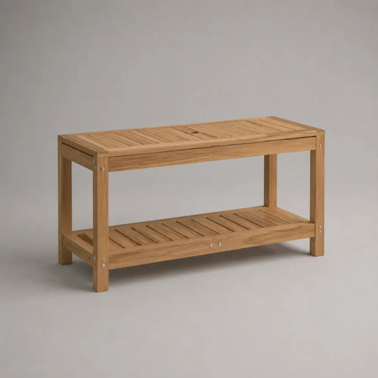 Panca da giardino in legno massello di acacia con ripiano inferiore struttura rettangolare colore legno naturale 100 cm 40 cm 45 cm