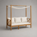 Panca da giardino 3 posti 180 cm x 70 cm x 200 cm in legno naturale con baldacchino e cuscini crema