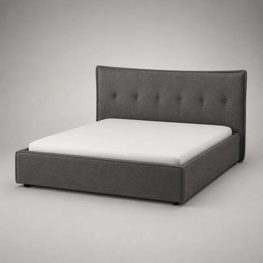 Letto contenitore matrimoniale imbottito in tessuto poliestere grigio con sollevamento a gas e rete metallica 160 x 200 x 110 cm
