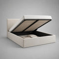 Letto contenitore matrimoniale 160x200 cm in tessuto poliestere beige con rete sollevabile e vano contenitore